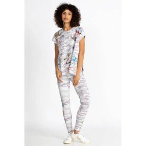 Johnny Was Zoe Mauve Camo Legging Cotton Pants Embroidery Grey White Leggings NW